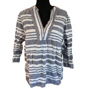 Boden 100% Linen Striped Popover Tunic 3/4 Sleeve